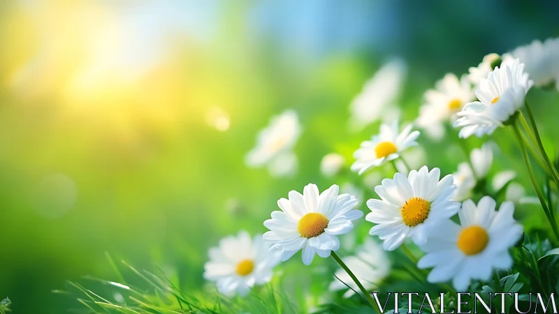 Daisies in Meadow: Botanical Study with Depth of Field.