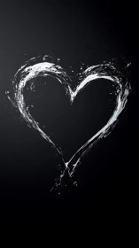 Hand-Drawn Heart in White Against Deep Black.