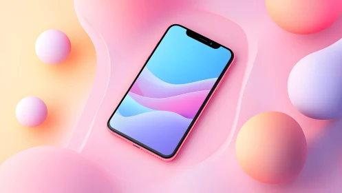 Modern smartphone on pastel abstract background, 3D digital art.