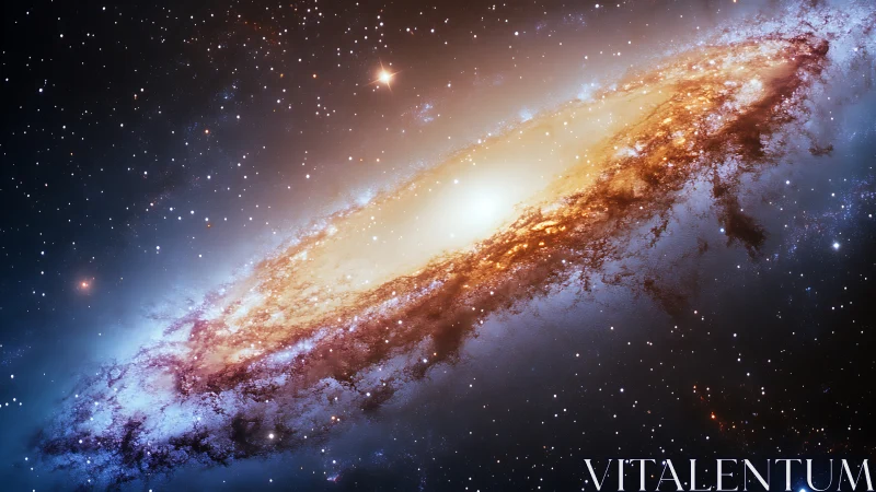 Spiral galaxy glows with radiant core and starry halo.