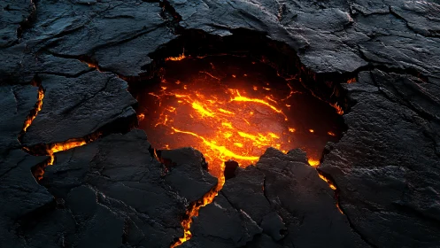 Molten Lava Breach Through Cooled Basalt Rock Formation