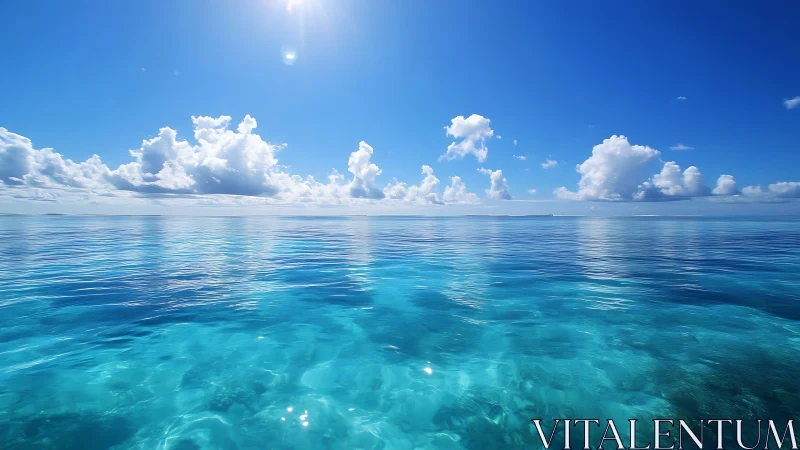 Sunlit turquoise sea under a wide open summer sky.