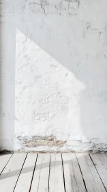 Sunlit white brick wall casts sharp triangle shadow