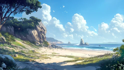 Coastal Sanctuary: Where Cliffs Meet Golden Shore.