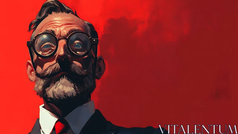 Portrait of an older man in suit against flat red background.