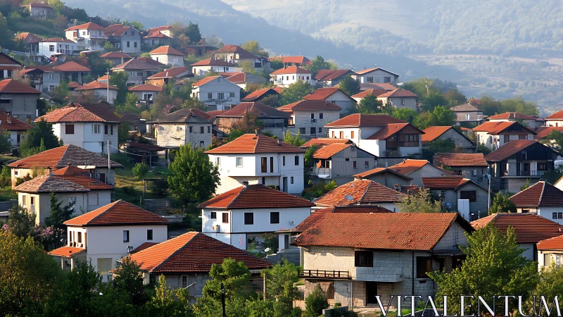 Terraced hillside settlement with red-tile roofing matrix.