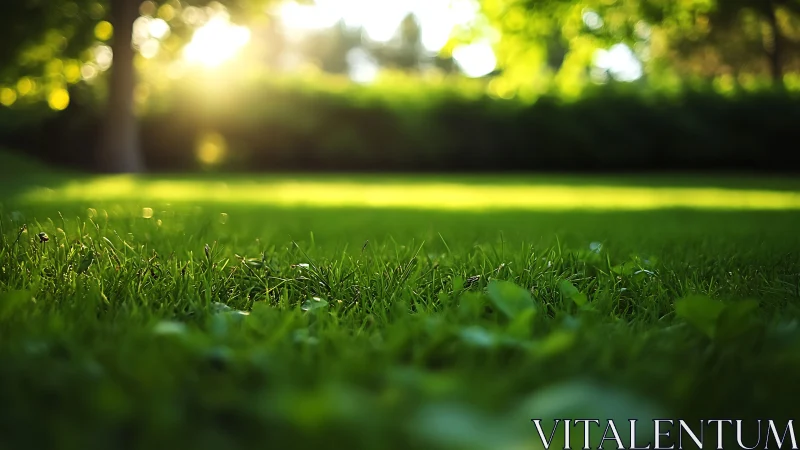 Sunlit green grass in a tranquil park, nature photography style.