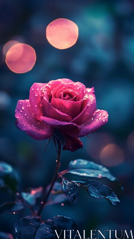Magenta Rose with Bokeh Lights: Macro Floral Dreamscape.
