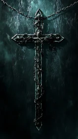 Cruciform blade of thorns in storm-dark devotional shadow.