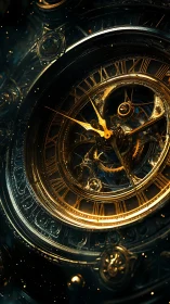 Gilded cosmic clockwork swirling through midnight gears.