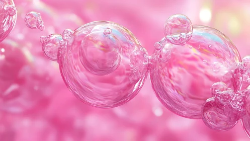Transparent pink bubbles on soft defocused background.