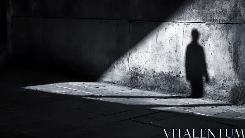 Lone shadow leans into a blade of alleyway light. Period.