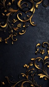 Baroque gold flourishes on textured black luxury backdrop.