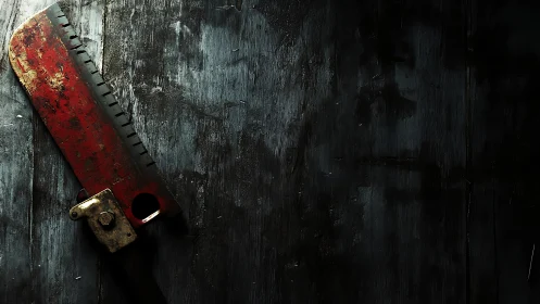 Rust-tongued saw whispers against a scarred midnight floor