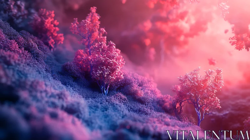 Frost-Laden Forest Slopes Bathed in Magenta Twilight Glow.