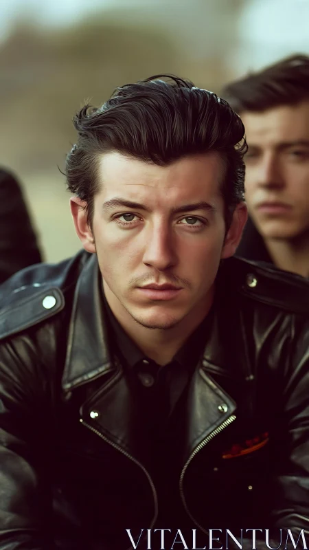 Young man in leather jacket captured in moody photorealist portrait