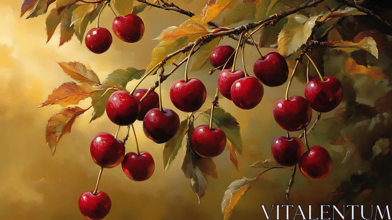 Sunlit cherry branches glow with rich, ripe summer color