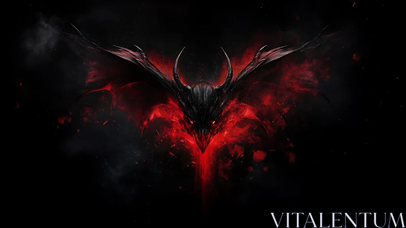 Demonic bat silhouette emerges from red nebulous blood mist
