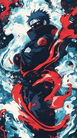 Masked shinobi in red chakra swirl, stylized cel-shaded portrait.