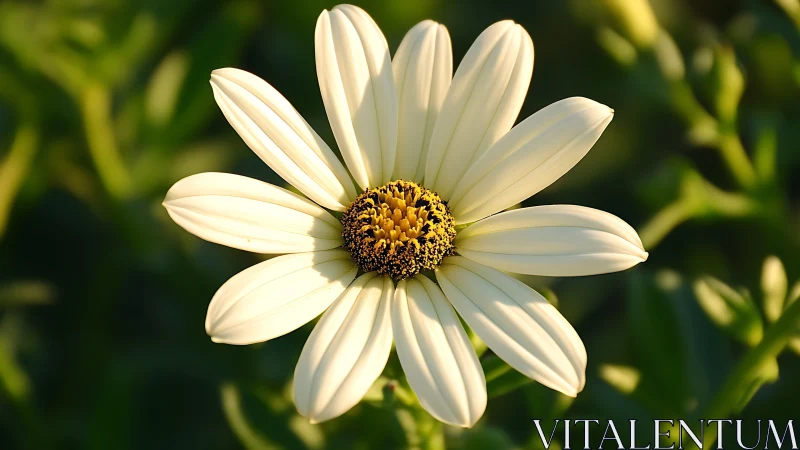 Luminous Daisy with Golden Disk Floret Center in Natural Light.