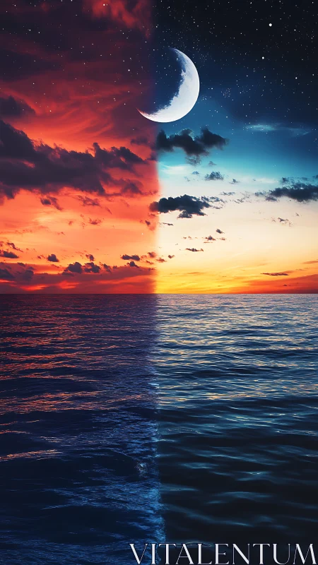 Dreamy ocean horizon where night gently meets day.