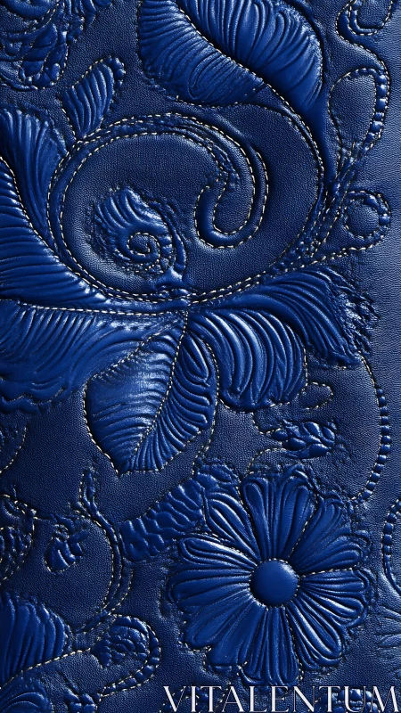 Midnight blue floral leather with swirling embossed blooms.