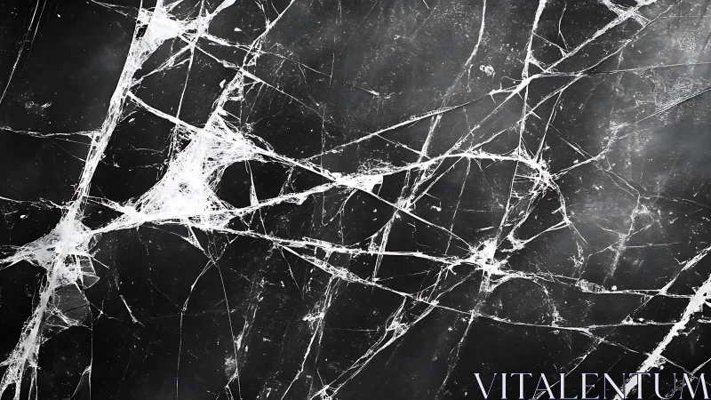 High contrast black marble slab with fractured white veining