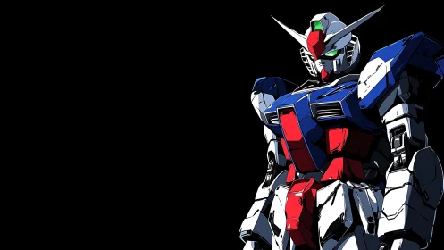 Heroic mecha warrior in bold cel-shaded profile stance.