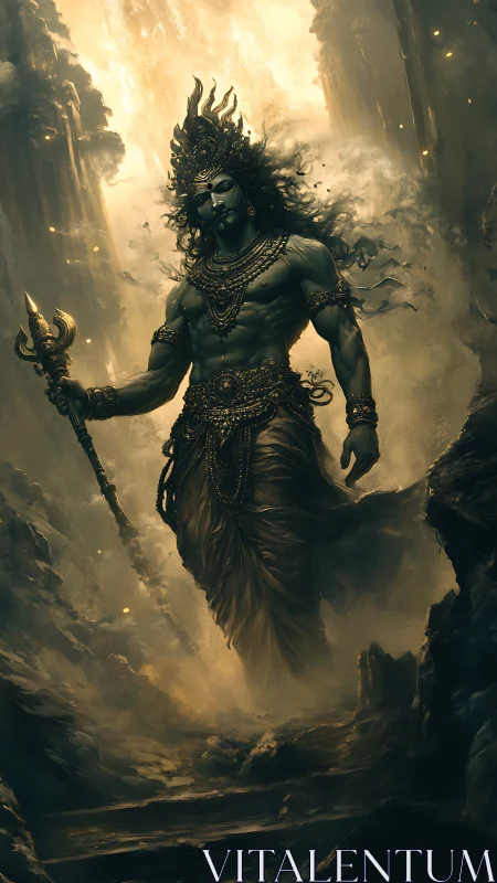 Majestic warrior spirit walking through glowing canyon.