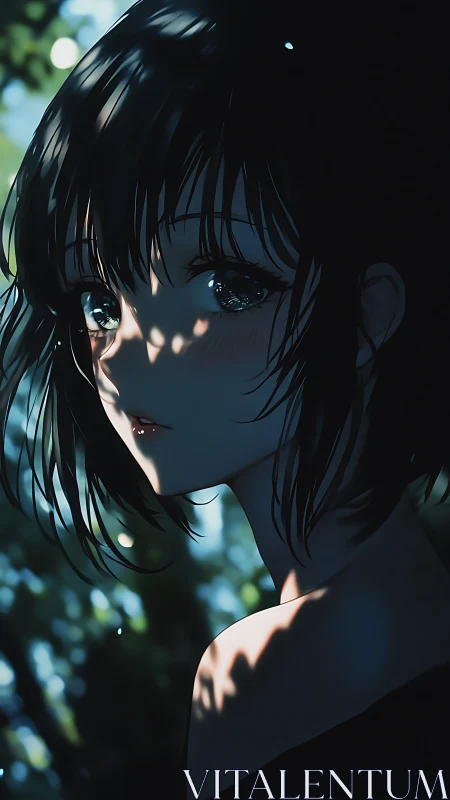 Backlit anime portrait uses dappled shadows for emotional depth