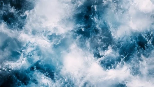 Turbulent oceanic foam field in high-contrast aerial capture.