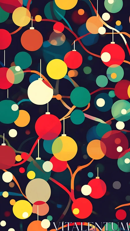Colorful circular ornaments overlap on dark abstract background