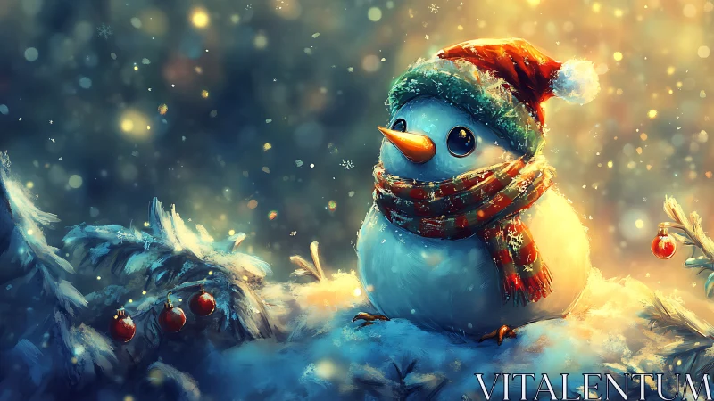 Festive snowman character rendered in luminous digital painting
