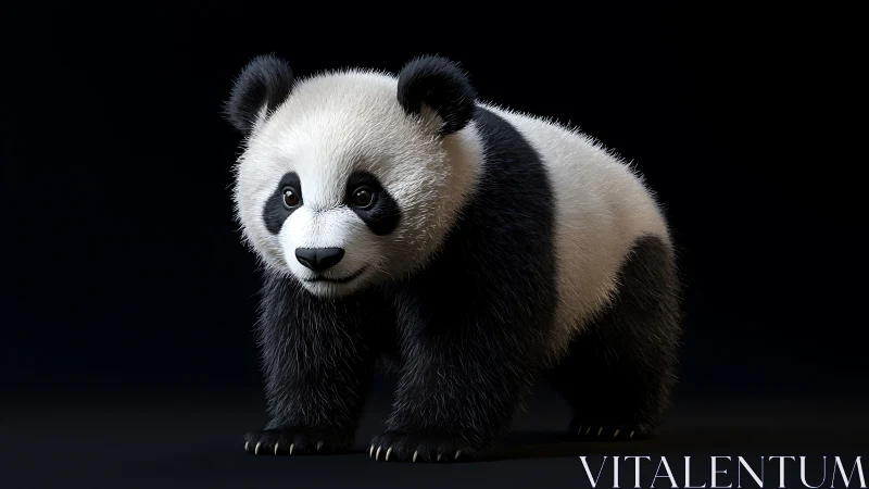 Soft-footed panda cub glowing against midnight silence.