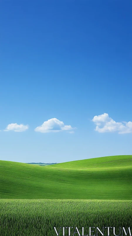 Rolling green hills under clear blue sky invite calm reflection.