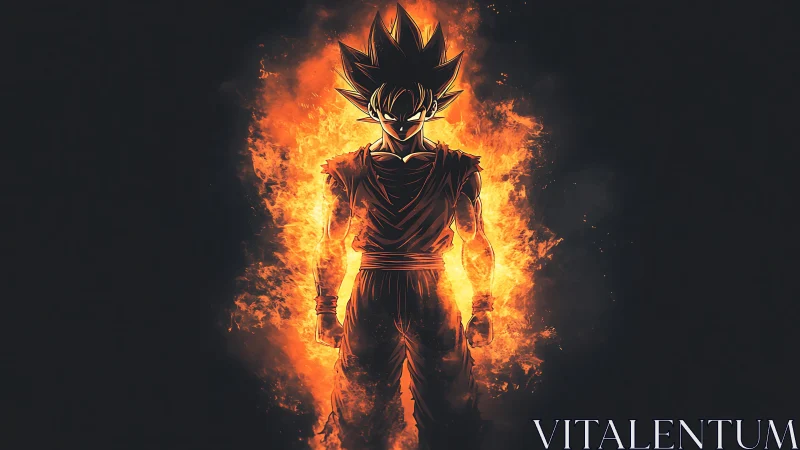 Anime flame-clad warrior in high-contrast silhouette composition.