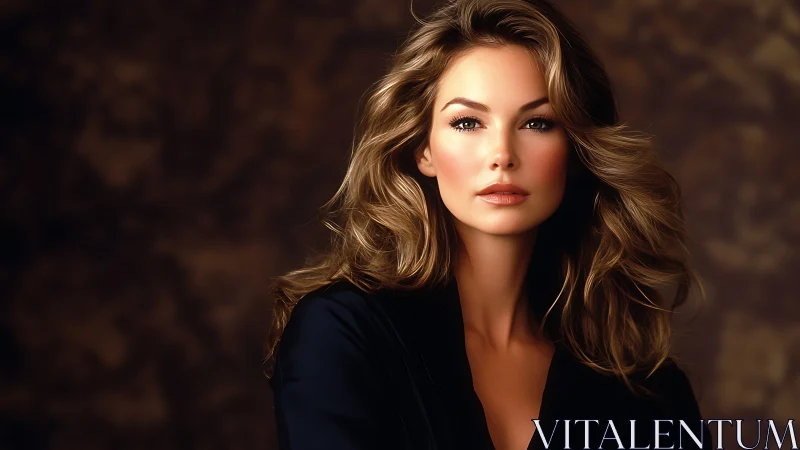 Studio portrait of woman with wavy hair and soft lighting.