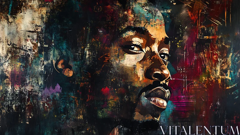 Portrait in fractured color explores strength and introspection.