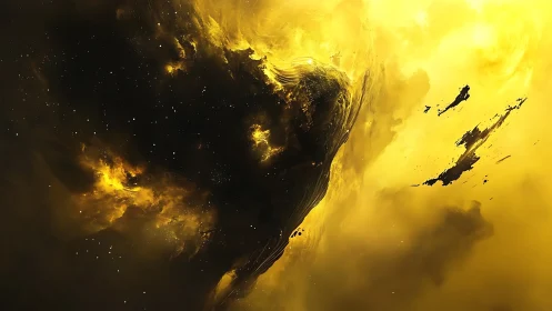 Nebula siren drifting through molten-gold cosmic dusk.