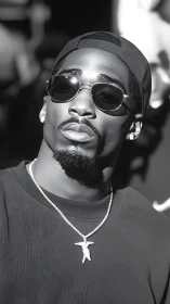 Confident man in sunglasses poses in sharp monochrome portrait