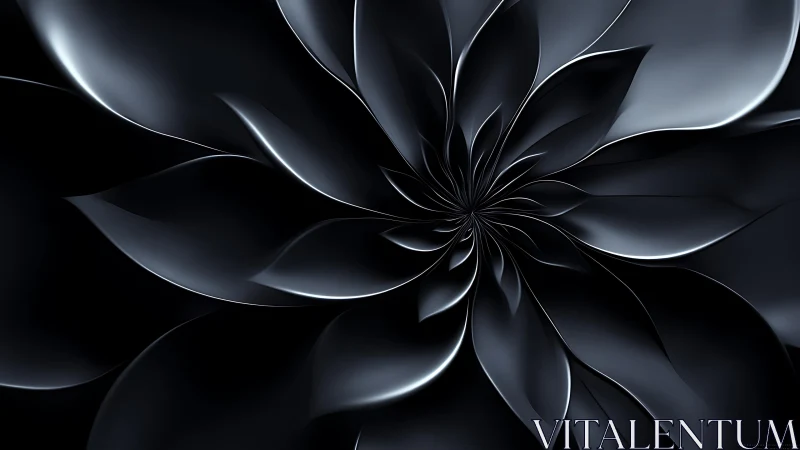 Abstract metallic black flower in digital 3D art style.
