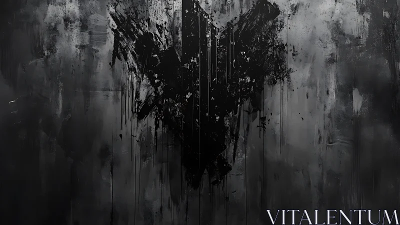 Central vertical black paint mass on grey textured field