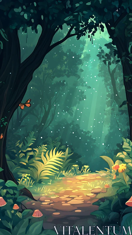 Enchanted Forest Portal: Luminescent Woodland Sanctuary with Atmospheric Light Rays