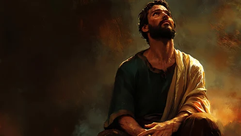 Weathered dreamer drinks in distant light from painted dusk