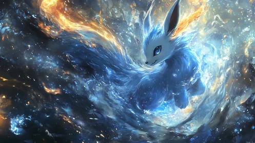 Blue fox-like creature is rendered in swirling elemental energy