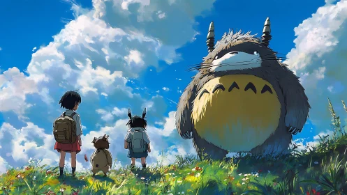 Sunny hillside meeting with a gentle forest creature friend