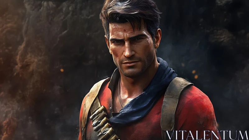 Battle-weathered explorer in cinematic digital portraiture.