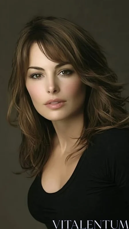 Studio portrait of brunette woman in soft directional light.