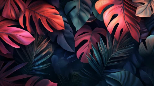 Glowing tropical leaves create a dreamy midnight jungle