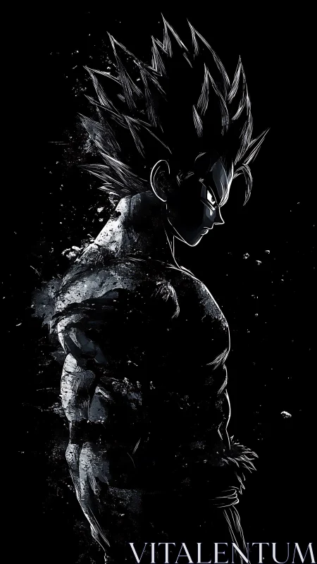 High contrast anime warrior silhouette with splatter decay effects